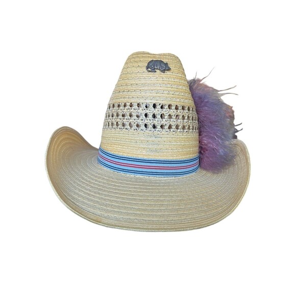 Western Custom Cowgirl Show Hat Hard Straw Size 6 5/8, 53 Mexico, Purple Feather - Picture 1 of 16